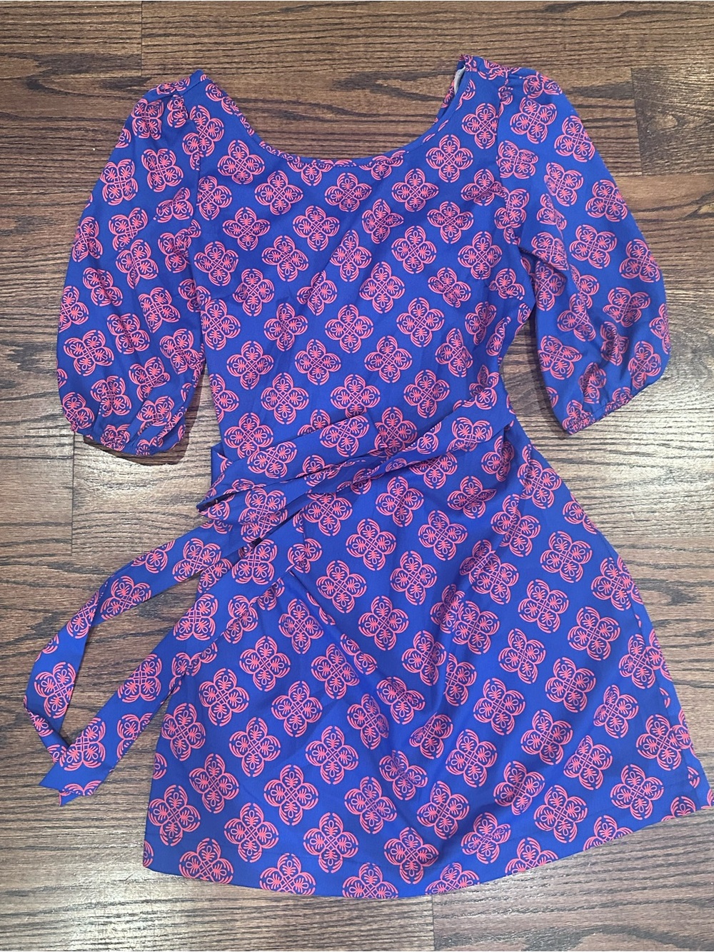 miami Blue Mini Dress with Pink Medallion Print